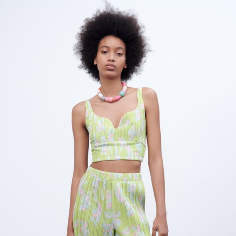 Zara Printed Pleated Crop Top NWT